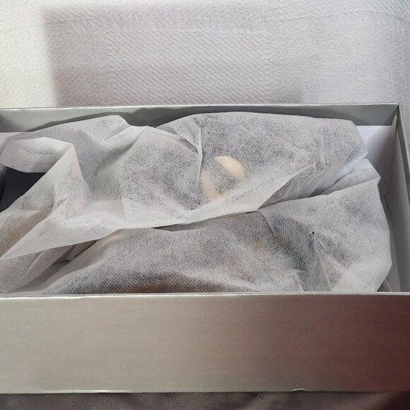 Newbella Grey Mousse Fit Pointed Toe Square Heel Gold Tone Chain Dress Mule 7.5 - Picture 14 of 16